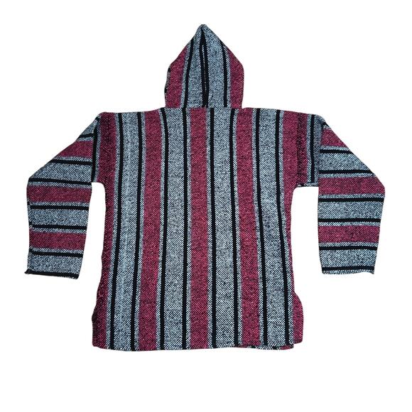 Vtg Vel-Mex Mens Striped Pullover Drug Rug Hippie Surfer Y2K Knit Hoodie Large - Picture 2 of 2